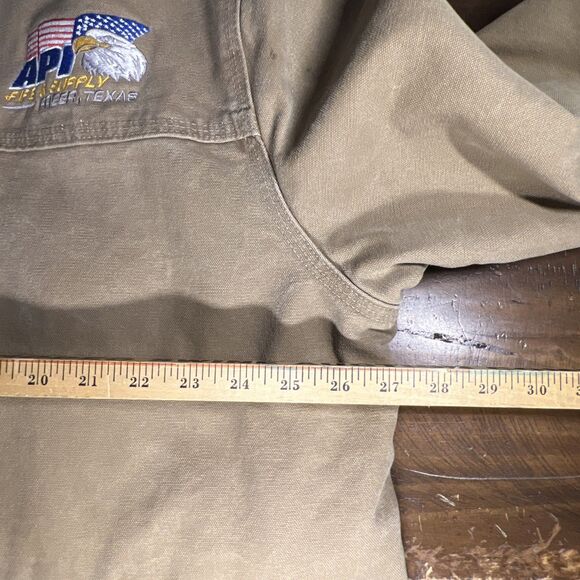 Carhartt  Denim Jacket RN#14806 Mens Size XL Brown Fleece Lined Distressed Logo - Picture 11 of 12